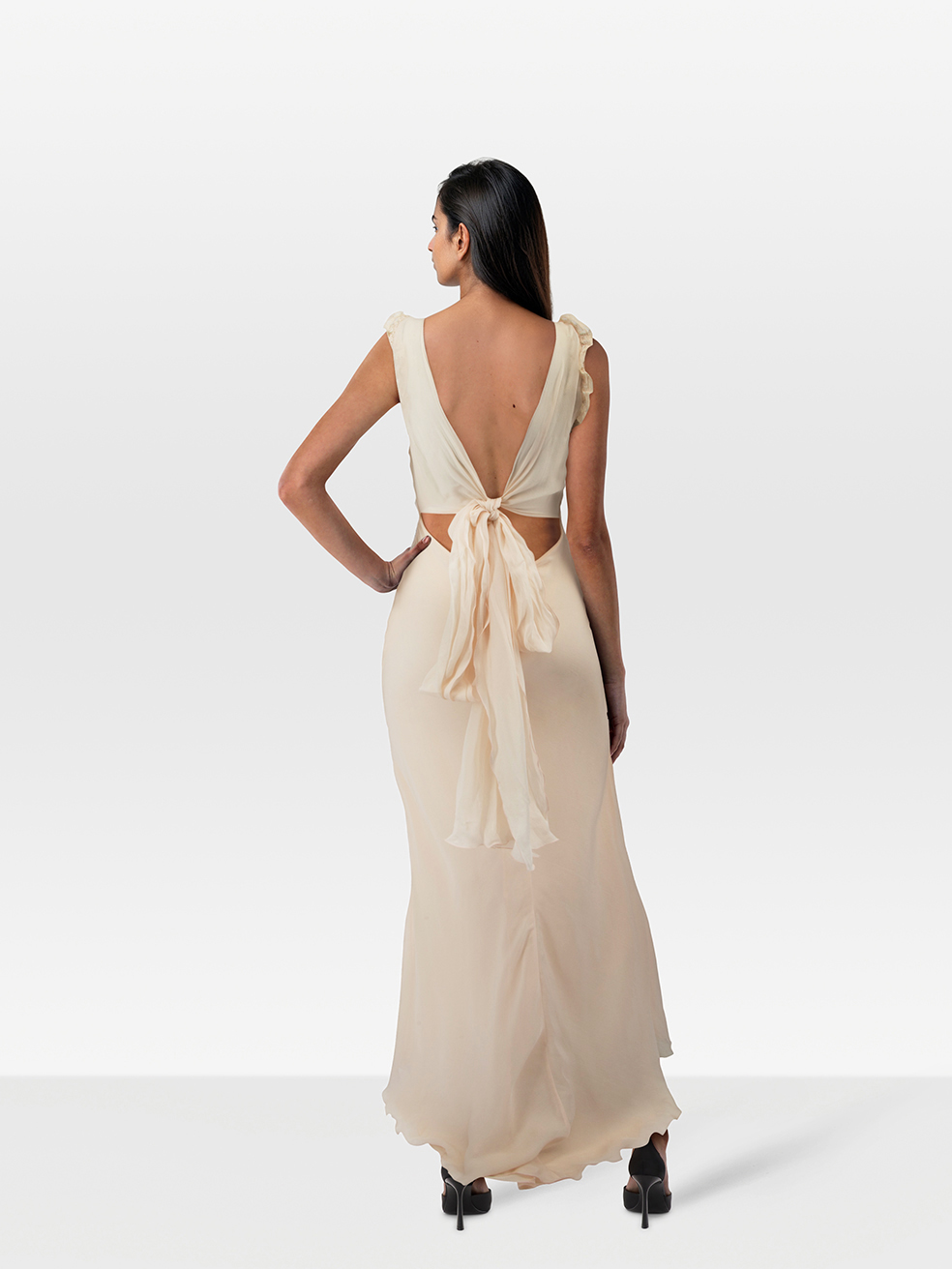 Vintage Blush Pink Silk Back Tie Gown1