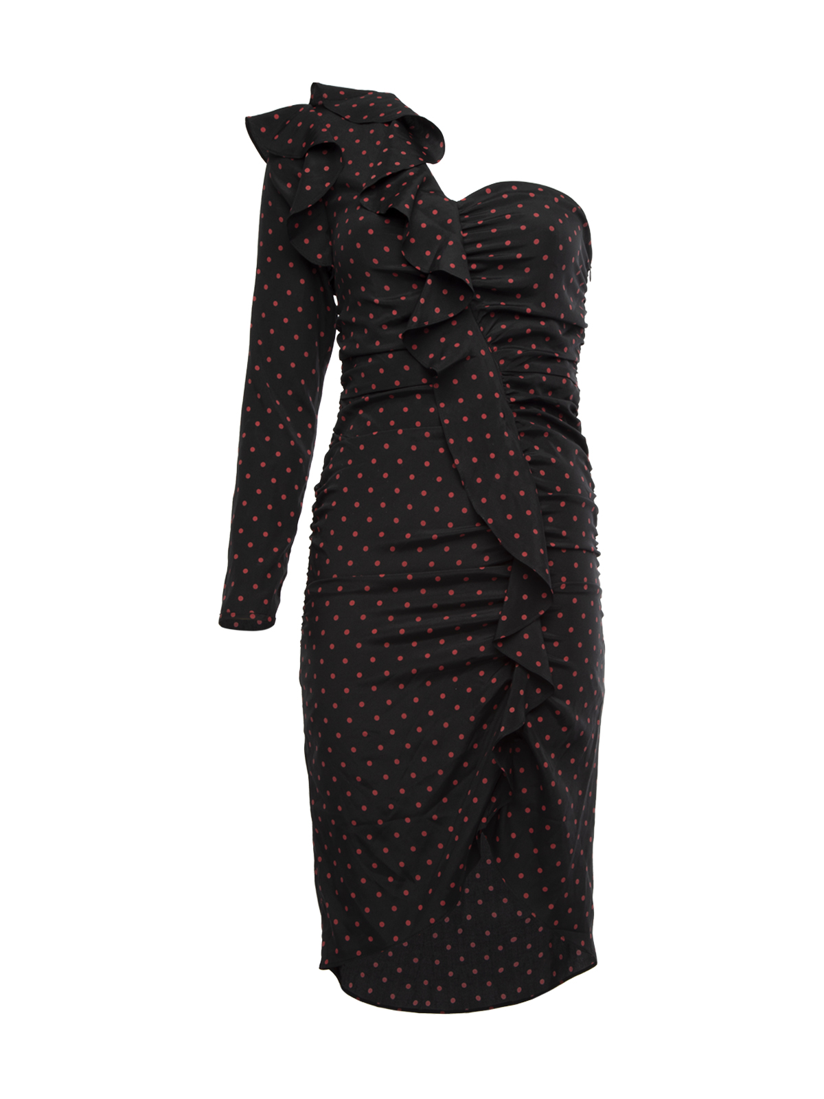 Polka Dot  Print One Shoulder Ruched Dress