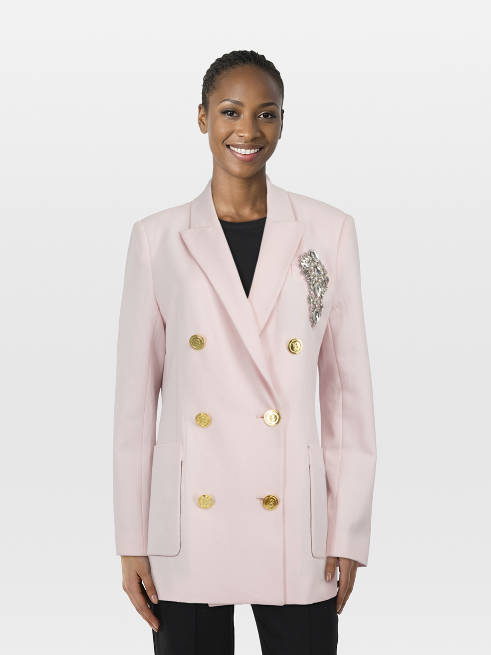 Blazer Outlet Pink Balmain Style Blazer Baby Pink Tweed Jacket New