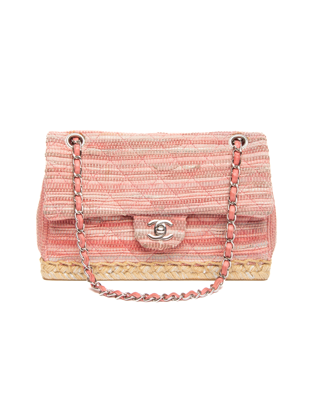 Cruise 2011 Pink Quilted Tweed Espadrille Chain Flap Bag