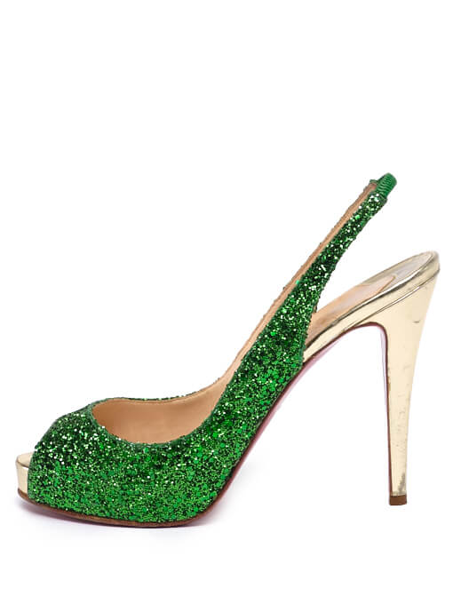 Women Christian Louboutin Glitter Peep-Toe Slingback Heels -  Green Size 38.5 US 8.5