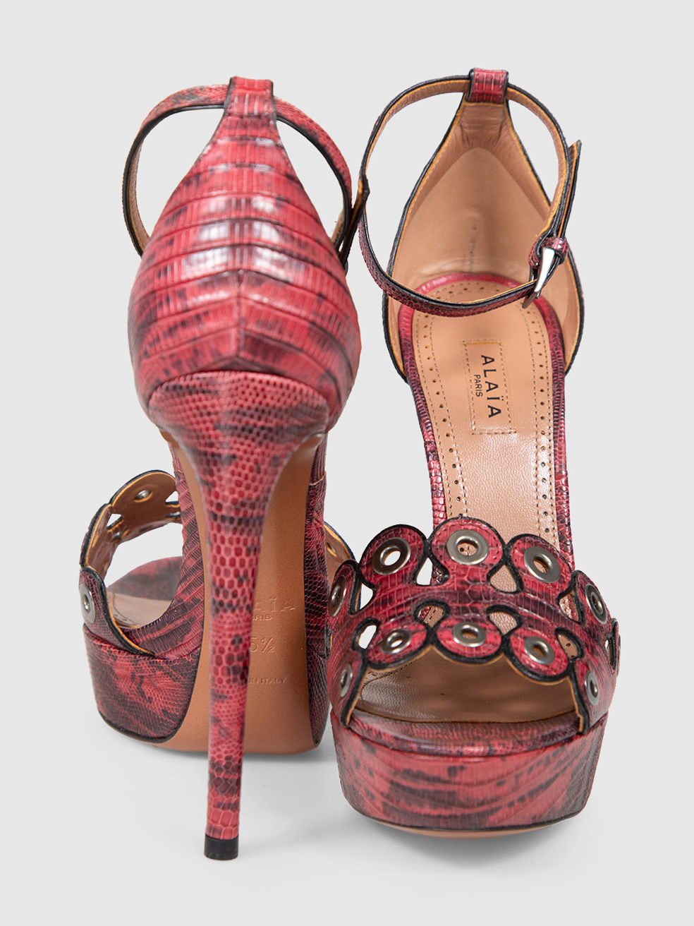 Used Alaïa Pink Lizard Embossed Patterned Heels CSD