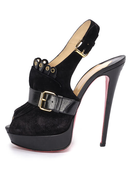 Women Christian Louboutin Buckle Peep-Toe Stiletto Heels -  Black Size 40 US 10