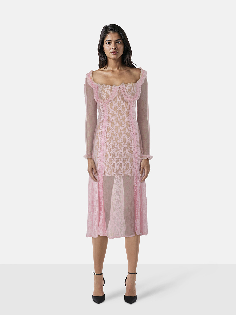 lace frill midi dress self portrait Self Portrait x Christopher Kane Pink Lace Ruffle Midi Dress