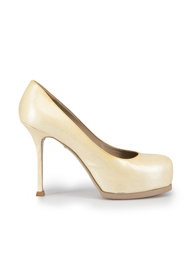 Patent leather heels Saint Laurent Beige size 39 EU in Patent