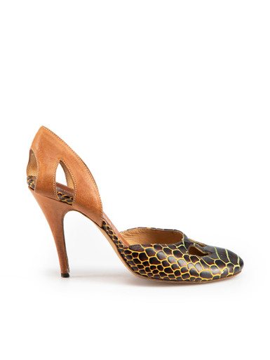 Nicholas Kirkwood Womens Pointed Toe Snakeskin Print Yellow Pumps Size 39