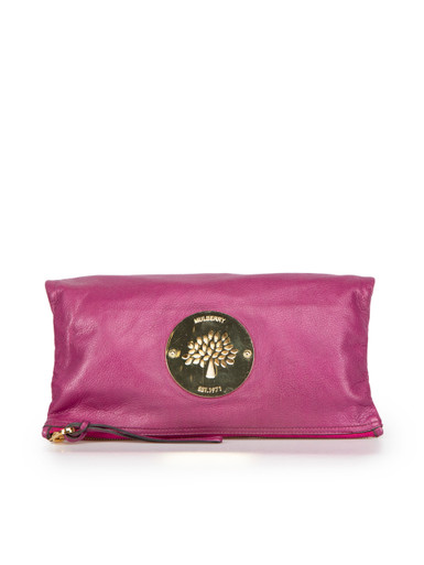 Mulberry Leather Fold-Over Clutch Bag - Black Clutches, Handbags