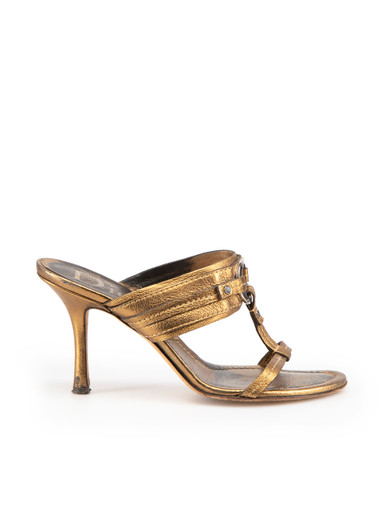 Louis Vuitton - Authenticated Sandal - Glitter Gold Plain for Women, Very Good Condition