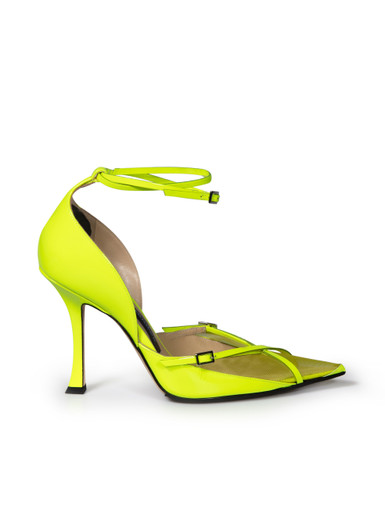 Neon Yellow patent leather high heel / pointed toe... - Depop