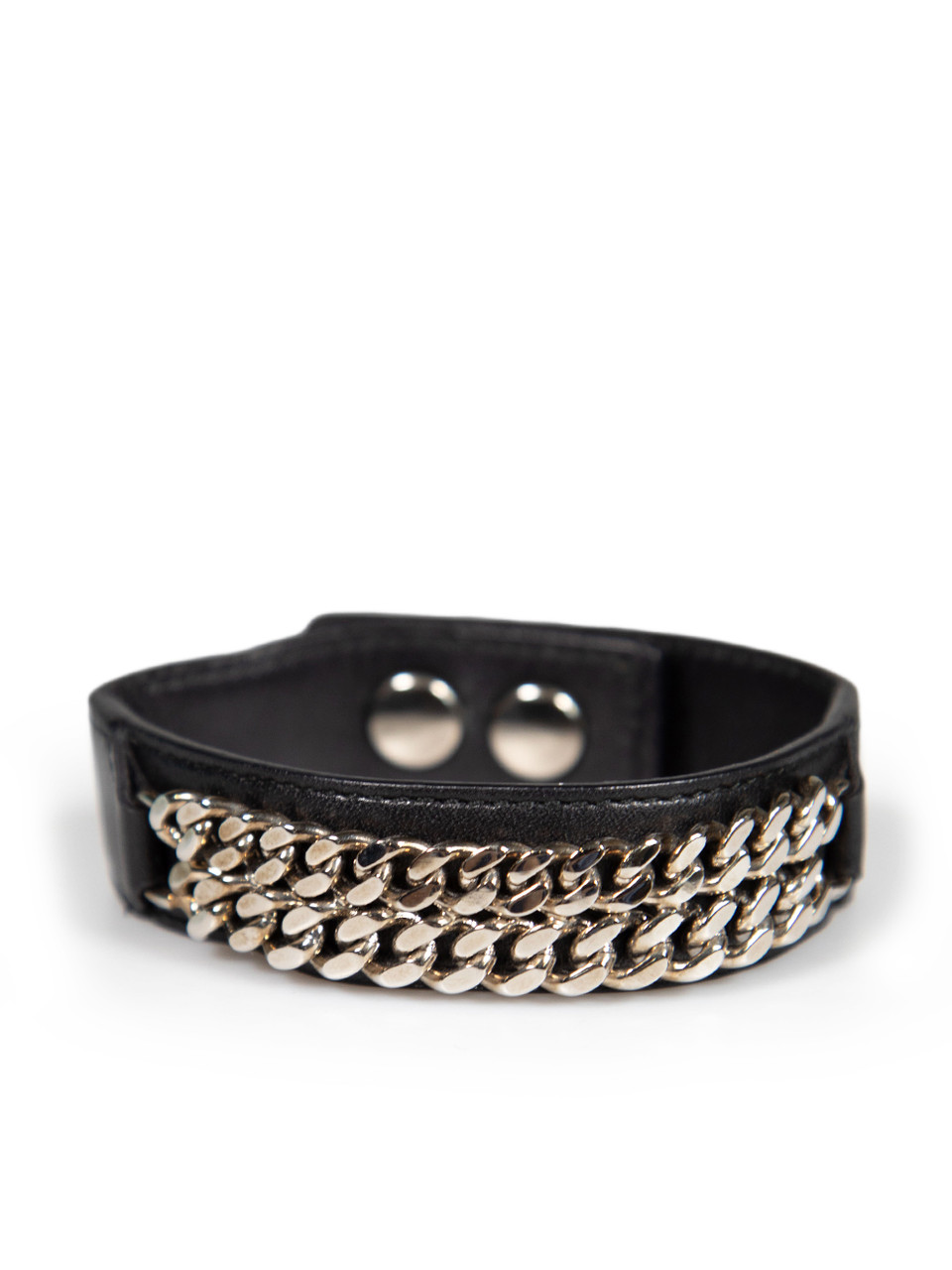 Image of Black Leather Silver Chain Bracelet