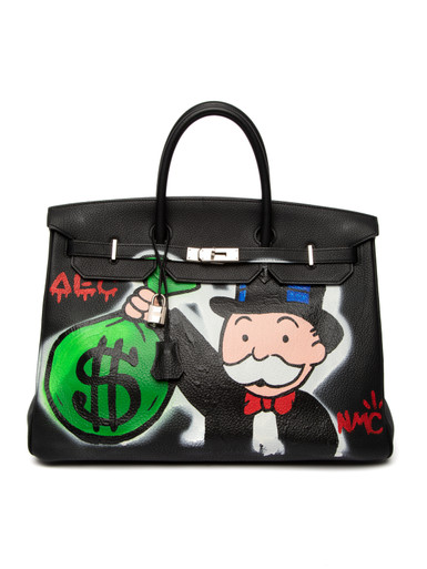 Hermes Birkin 40cm *Custom* Alec Monopoly Design in Black Togo and  Palladium Hardware