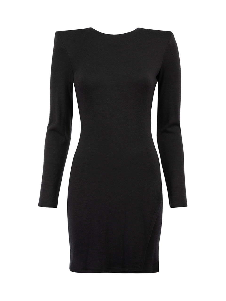 Image of Black Wool Padded Shoulder Mini Dress