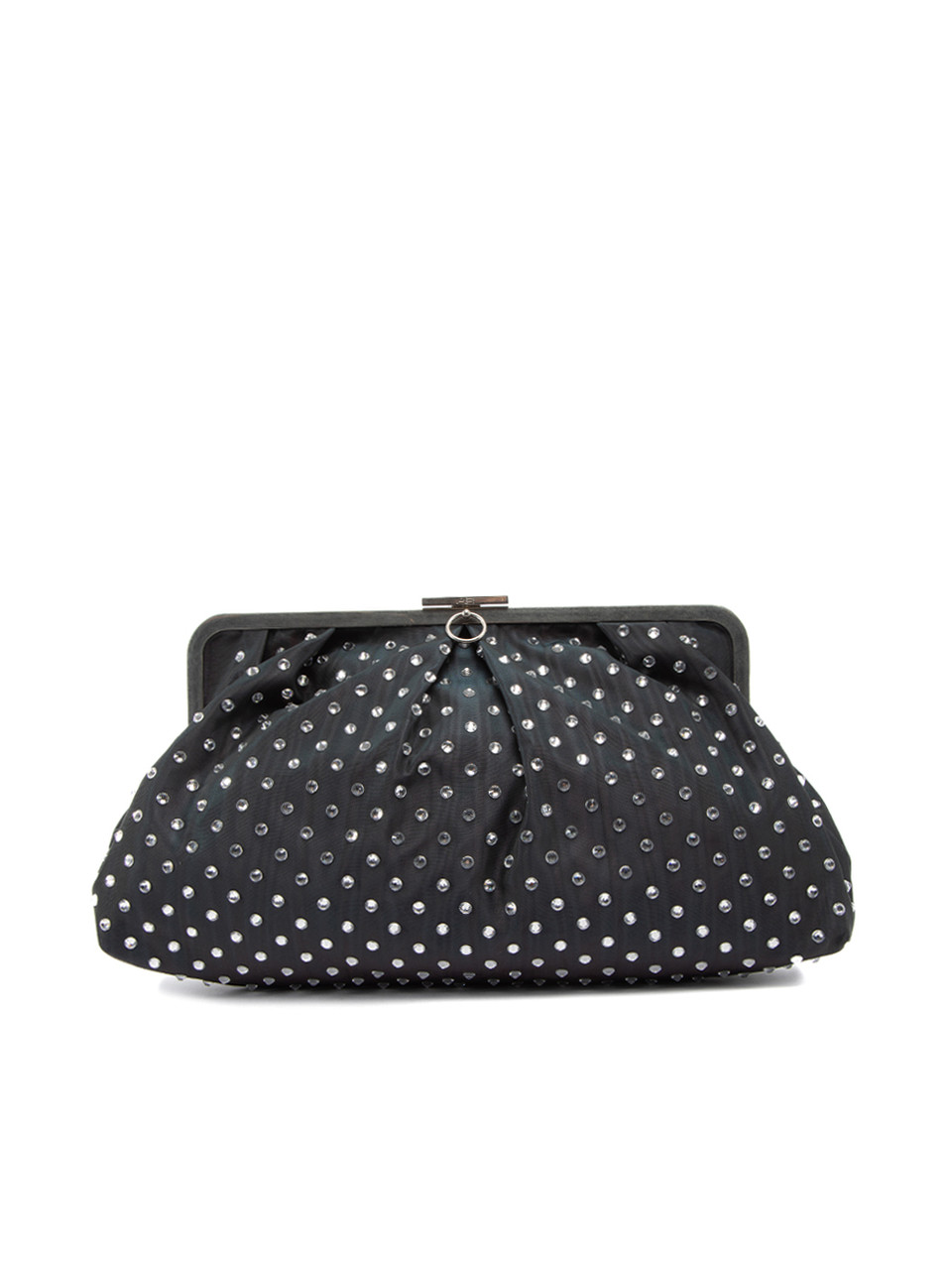 Image of Grey Oversized Crystal Embellished Metal Frame Clutch