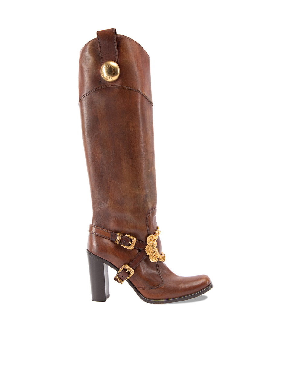 Image of Brown Buckle Accent Knee High Cowboy Boots