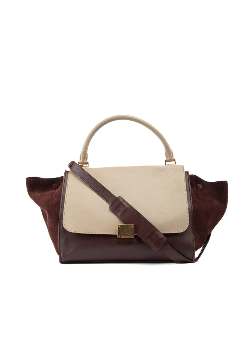 Image of Beige & Burgundy Trapeze Bag Leather & Suede