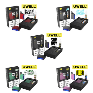 Uwell Caliburn AK3 Kit + A3S 0.8ohm Pods (x2) + Daddy's Vapor 10mL Salts 50mg group photo