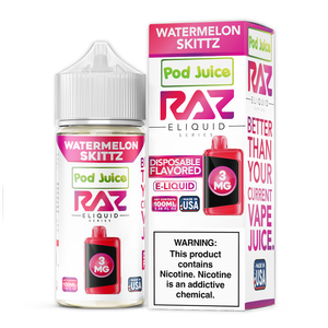 Watermelon Skittz Pod Juice x RAZ 100mL with packaging Watermelon Skittz Pod Juice x RAZ 100mL with packaging