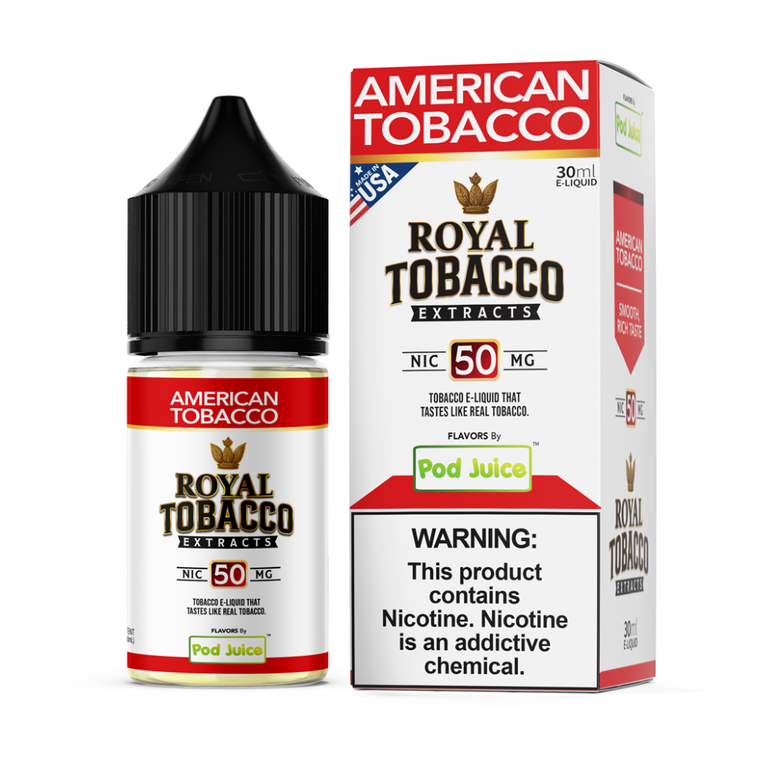 American Tobacco Pod Juice x Royal Tobacco Extracts Salts 30mL with packaging