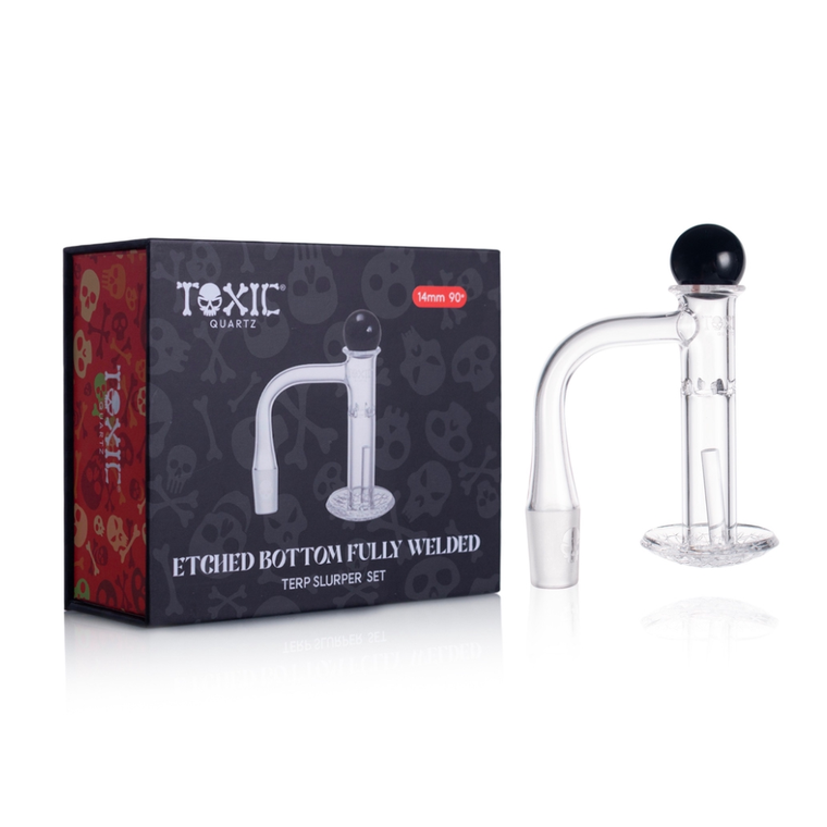 MKGlass (Banger) TXQB3 Toxic Quartz 14MM 90° Etched Bottom Fully Welded Terp Slurper Set with packaging