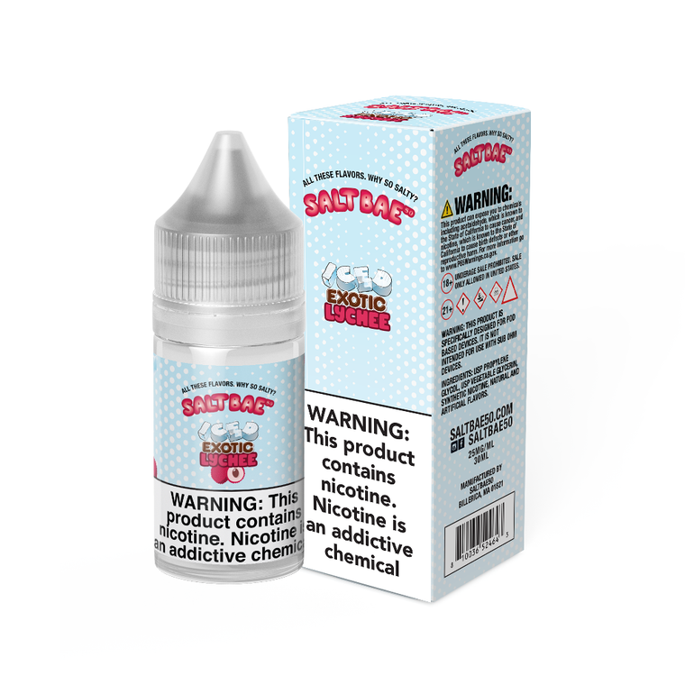 Exotic Lychee Iced Salt Bae 50 Salts 30mL with packaging