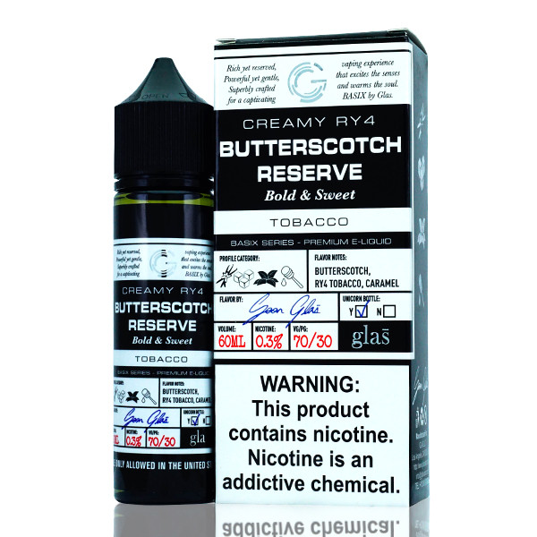 Butterscotch Reserve by GLAS BSX E-Liquid with packaging