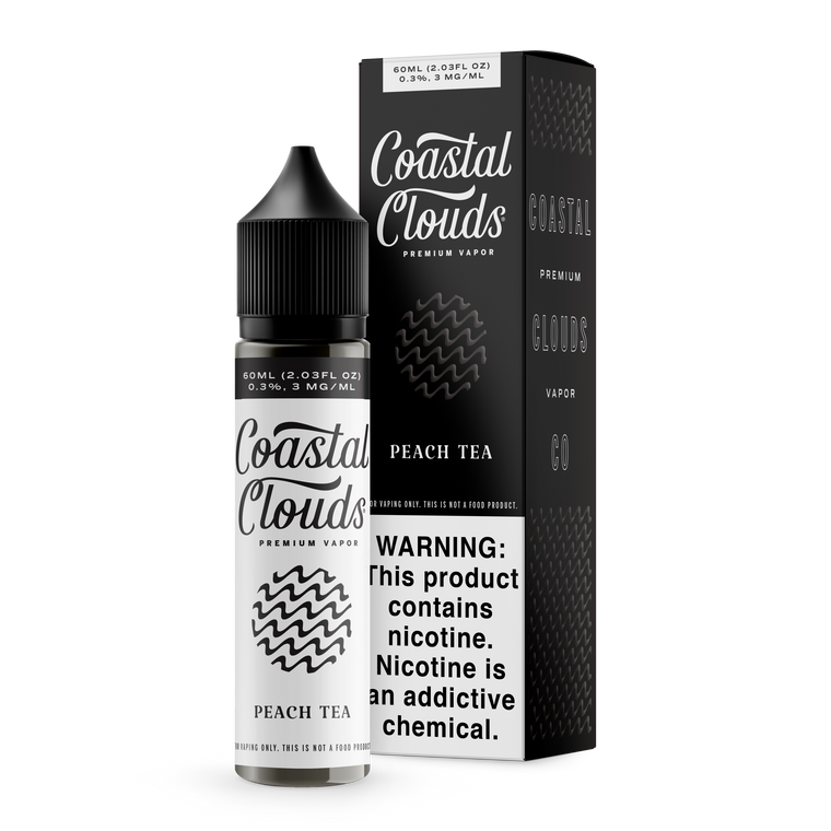 Peach Tea By Coastal Clouds E-Liquid with packaging