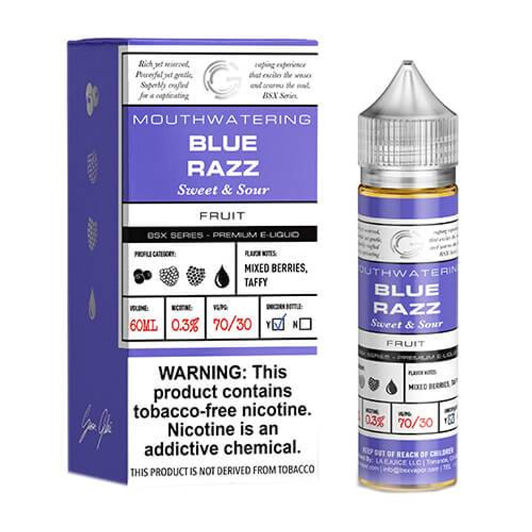 Blue Razz By GLAS BSX E-Liquid with Packaging