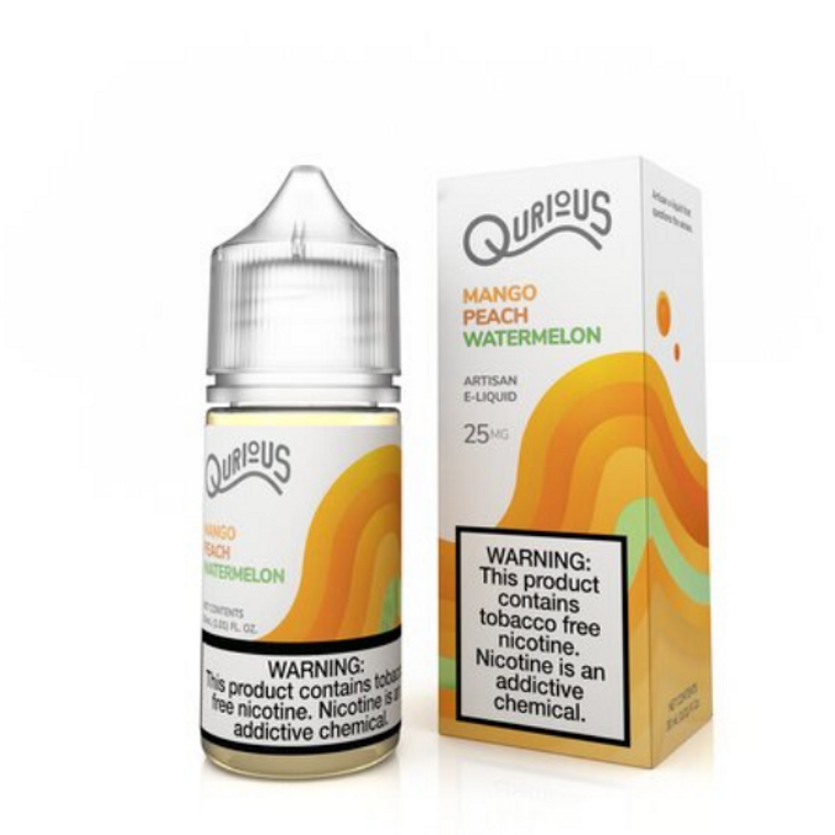 Mango Peach Watermelon by Qurious Tobacco-Free Nicotine Salt Series E-Liquid with Packaging