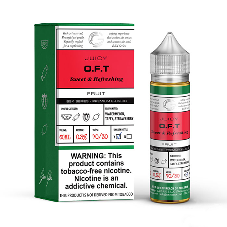 OFT by GLAS BSX Series Tobacco-Free Nicotine E-Liquid with Packaging