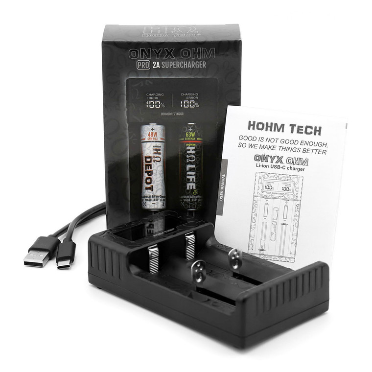 Hohm Tech Onyx Ohm 2A USB-C Charger | 2-bay with Packaging