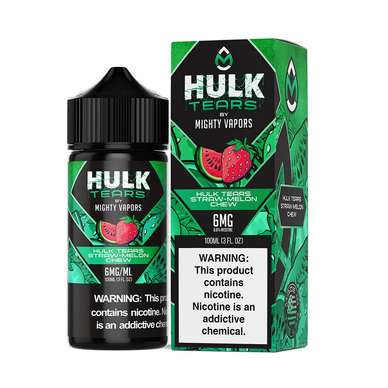 Hulk Tears Straw Melon Chew by Mighty Vapors Hulk Tears E-Juice (100mL)(Freebase) with packaging