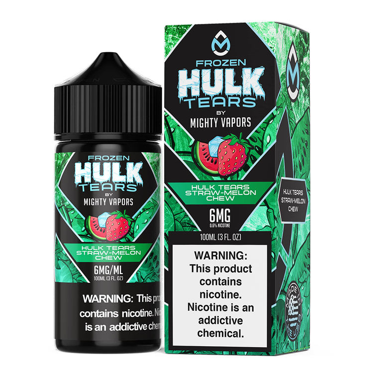 Frozen Hulk Tears Straw Melon Chew by Mighty Vapors Hulk Tears E-Juice (100mL)(Freebase) with packaging