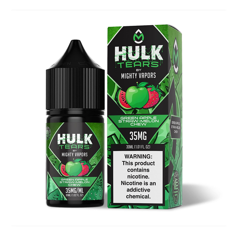 Green Apple Straw Melon Chew by Mighty Vapors Hulk Tears E-Juice (30mL)(Salts) with packaging