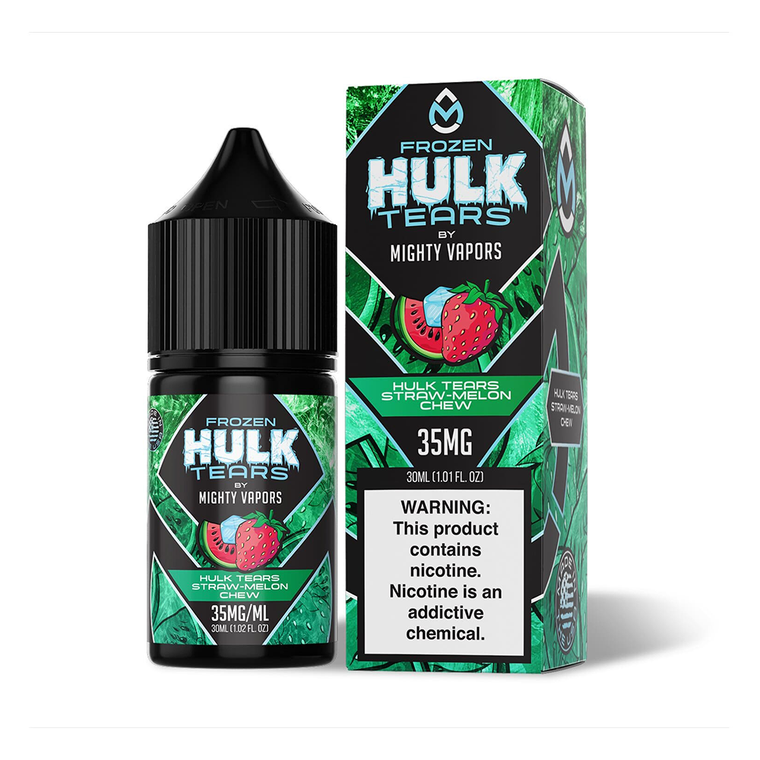 Frozen Hulk Tears Straw Melon Chew by Mighty Vapors Hulk Tears E-Juice (30mL)(Salts) with packaging