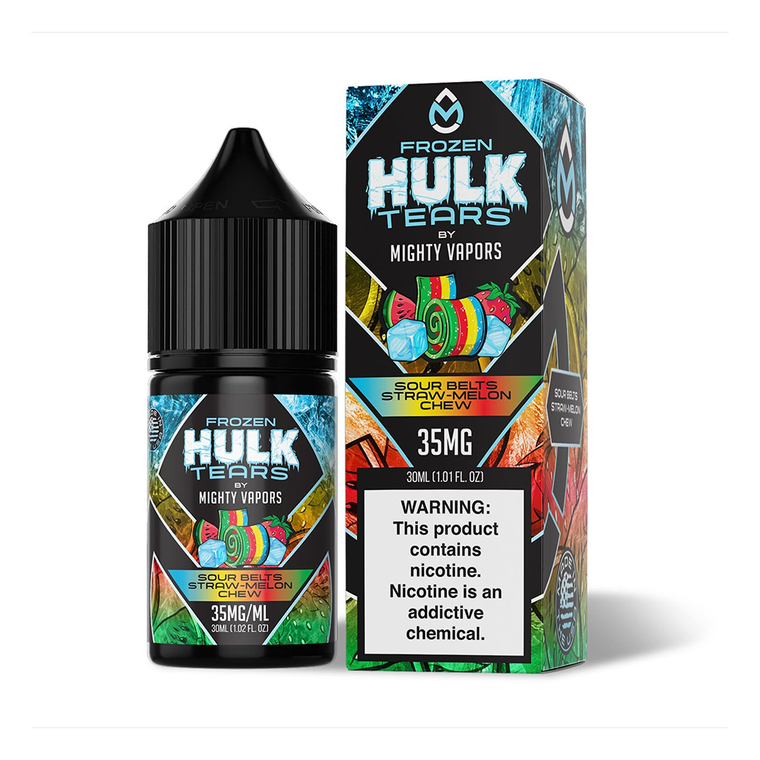 Frozen Sour Belts Straw Melon Chew by Mighty Vapors Hulk Tears E-Juice (30mL)(Salts) with packaging