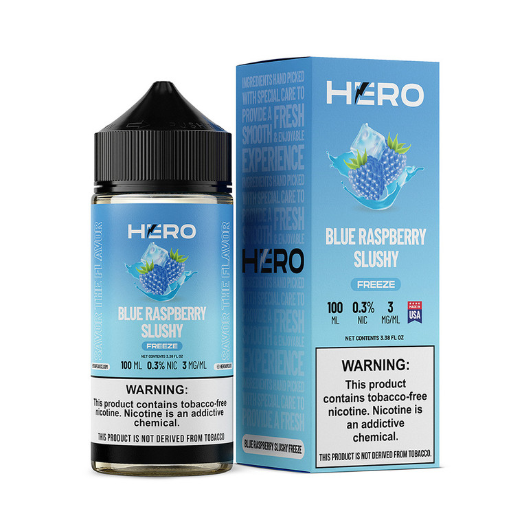 Blue Raspberry Slushy Freeze by Hero E-Liquid 100mL (Freebase) with packaging