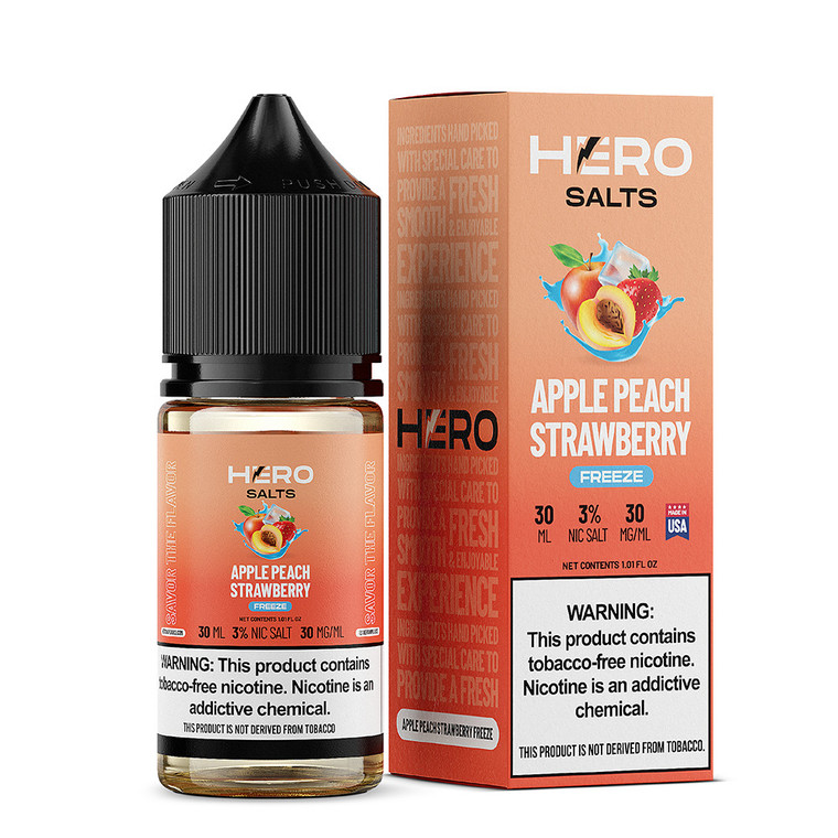 Apple Peach Strawberry Freeze by Hero E-Liquid 30mL (Salts) with packaging