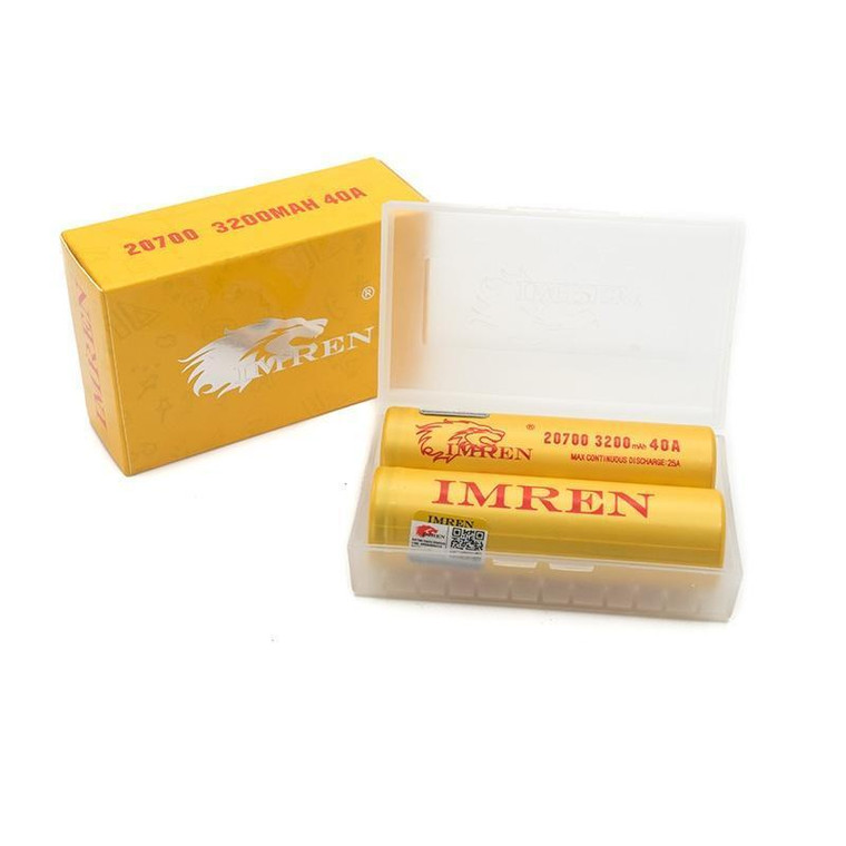 IMREN 20700 3200mAh 25A/40A 3.7V Battery (2-Pack) with packaging