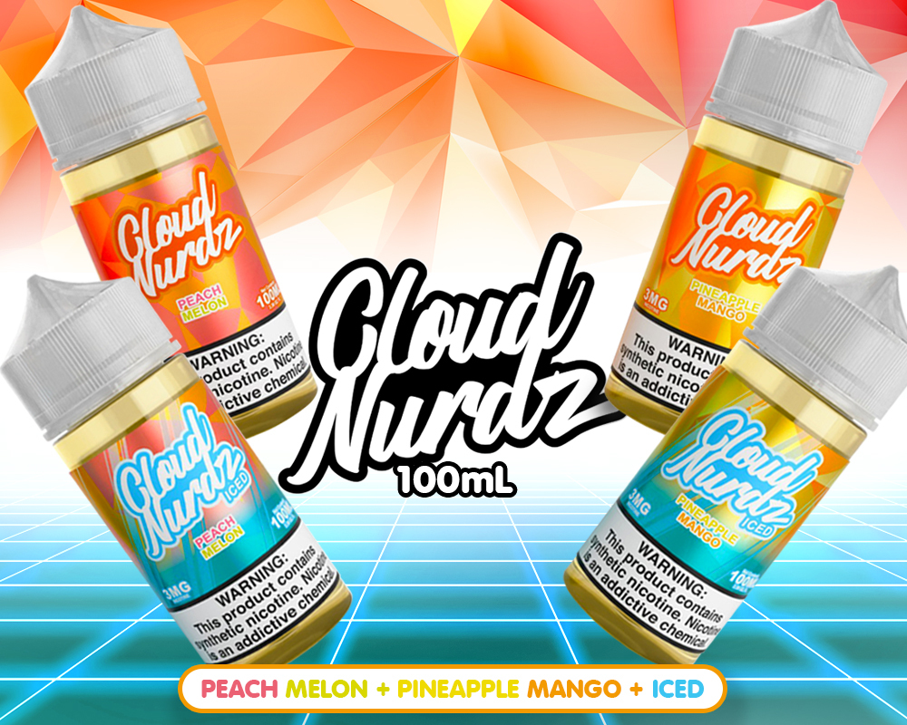 Cloud Nurdz Peach Melon and Pineapple Mango with Iced Versions in 100mL Bottles