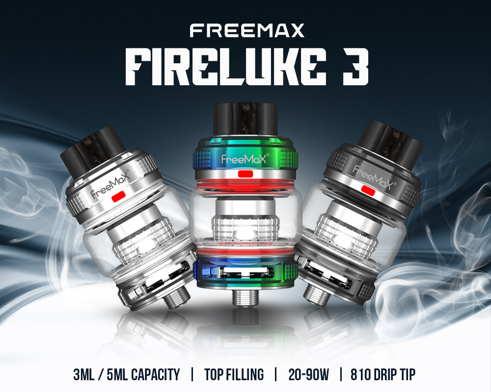 Freemax Fireluke 3 Vape Tank in 3 Different Colors with Technical Specs