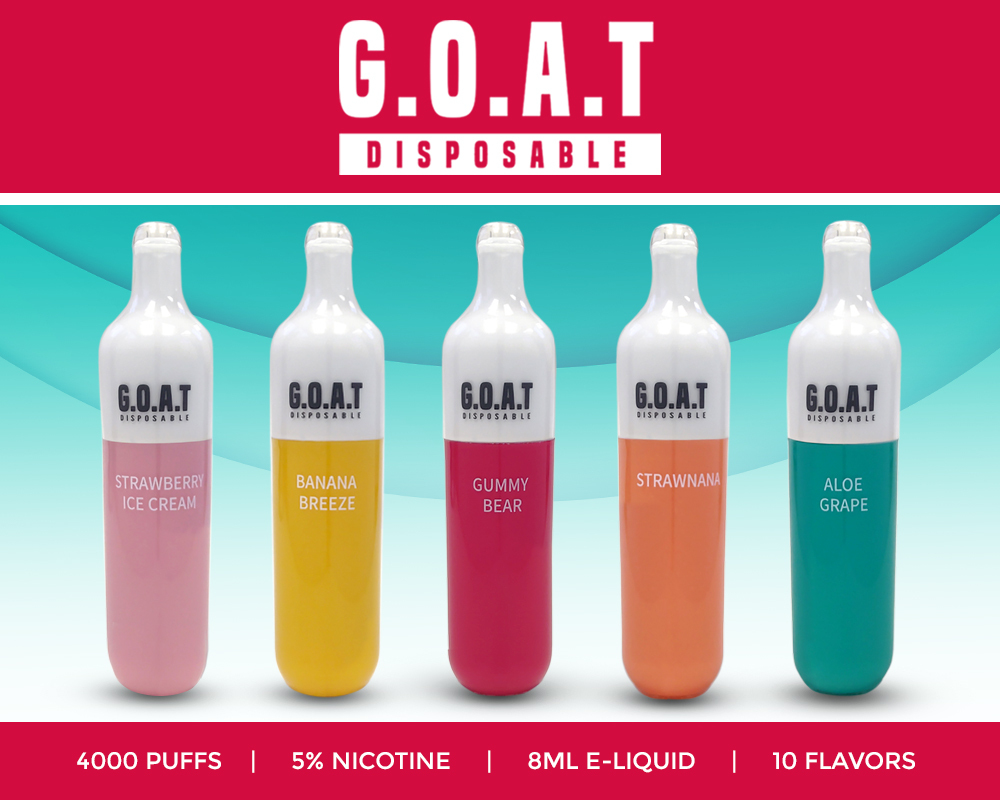 Goat Disposable Vaping Device in 5 Different Flavors with Technical Specs