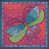 Stitched area of Dragonfly Fuchsia Cross Stitch Kit Mill Hill 2019 Laurel Burch Flying Colors LB141913