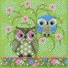 Stitched area of Spring Owls Cross Stitch Kit Mill Hill 2024 Debbie Mumm Artful Owls