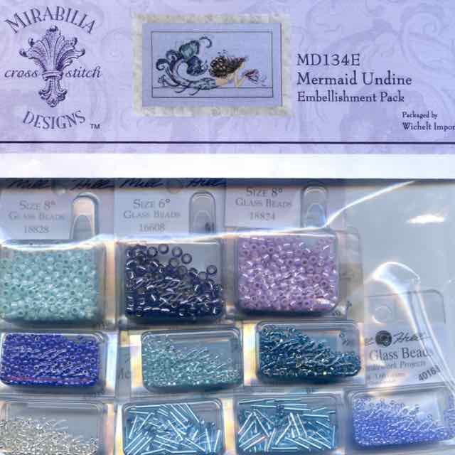マーメイド Mermaid Undine Kit Cross Stitch Chart Fabric Beads Silk Floss Nora