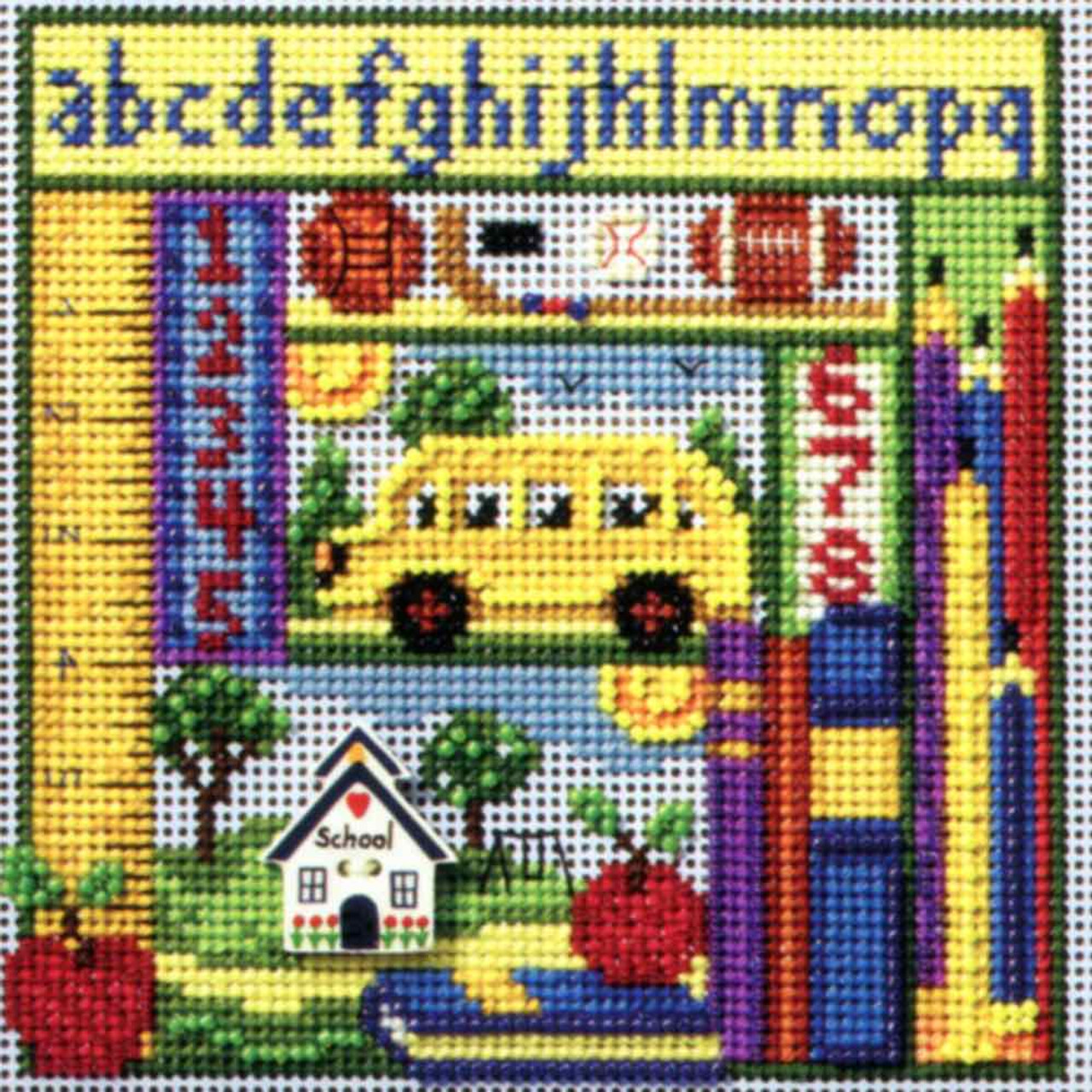 Stitched area of School Days Cross Stitch Kit Mill Hill 2008 Buttons & Beads Autumn MH148203