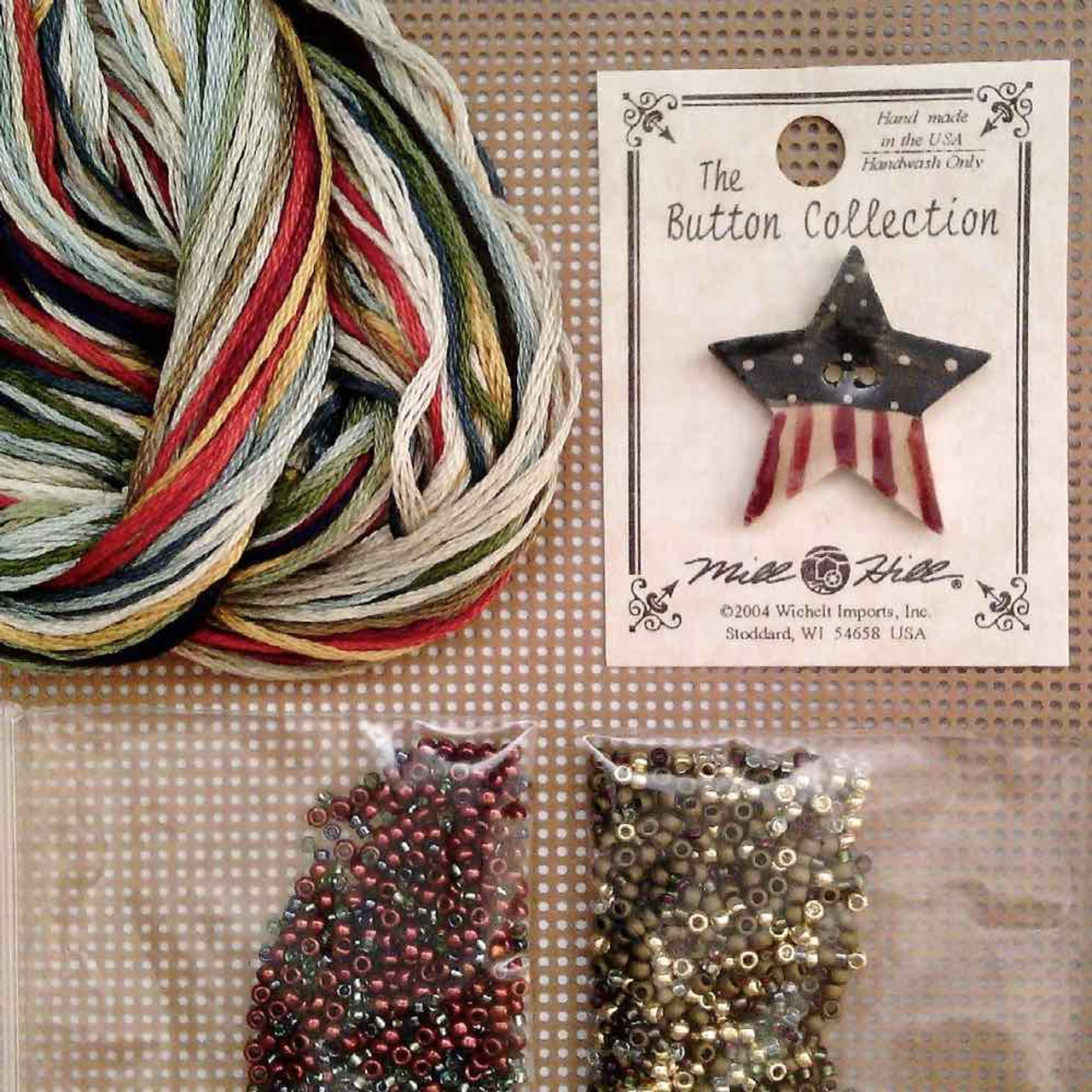 Materials included in Sweet Liberty Cross Stitch Kit Mill Hill 2008 Buttons & Beads Autumn MH148204