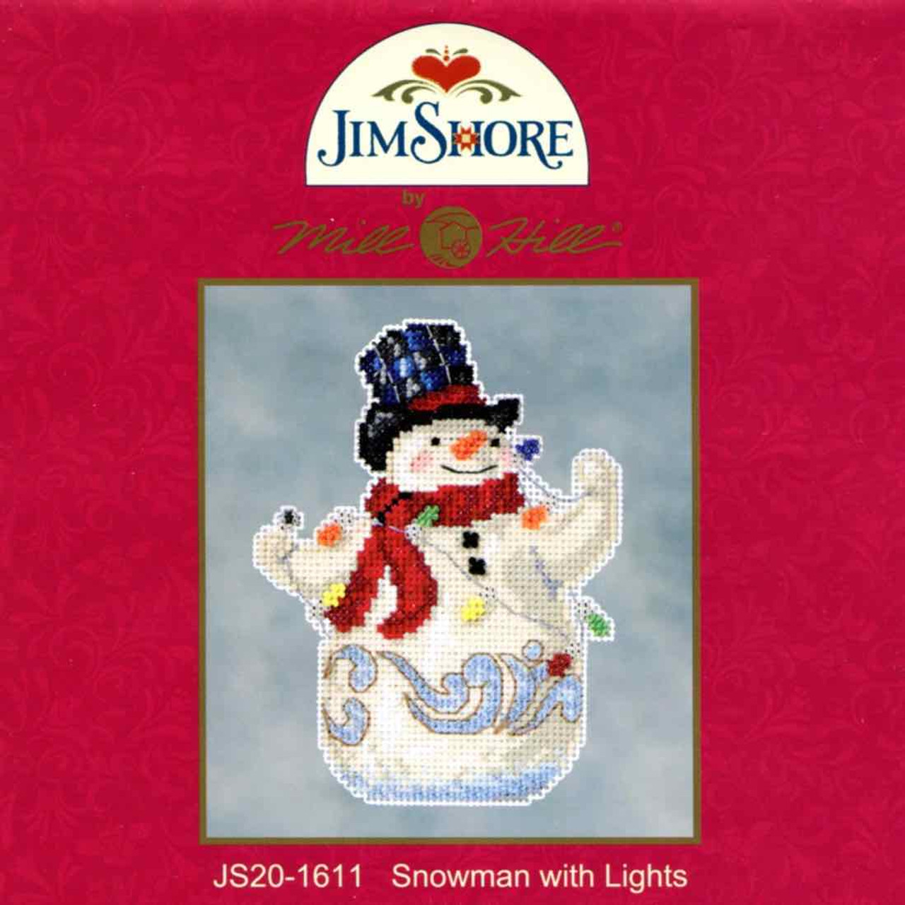 Package insert for Snowman with Lights Counted Cross Stitch Kit Mill Hill 2016 Jim Shore JS201611