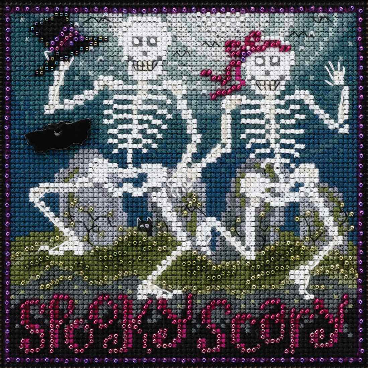 Stitched area of Spooky Scary Cross Stitch Kit Mill Hill 2017 Buttons & Beads Autumn MH141723