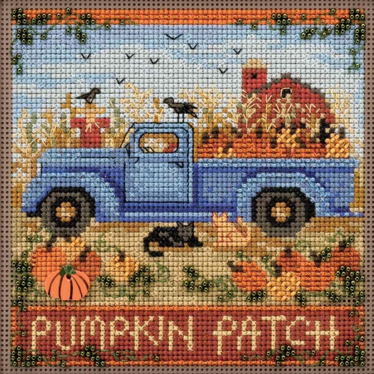 Stitched area of Old Time Harvest Cross Stitch Kit Mill Hill 2017 Buttons & Beads Autumn MH141726