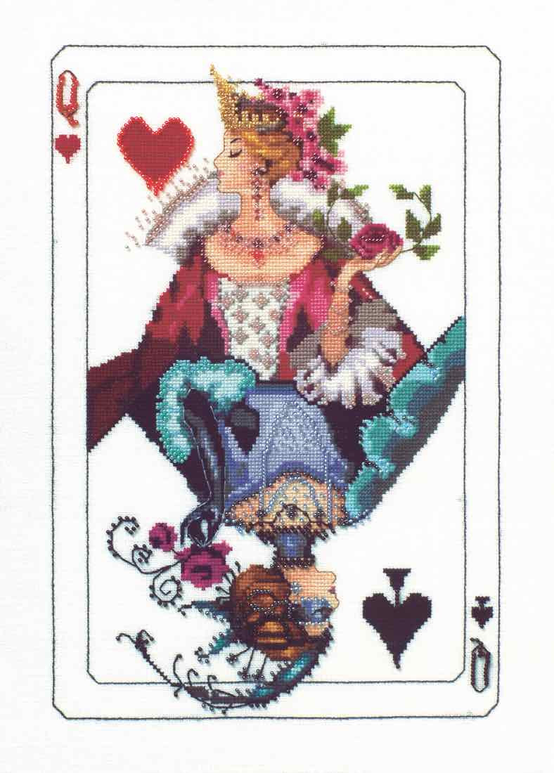 Royal Games Queen of Hearts Kit (Cross Stitch Chart, Fabric, Beads